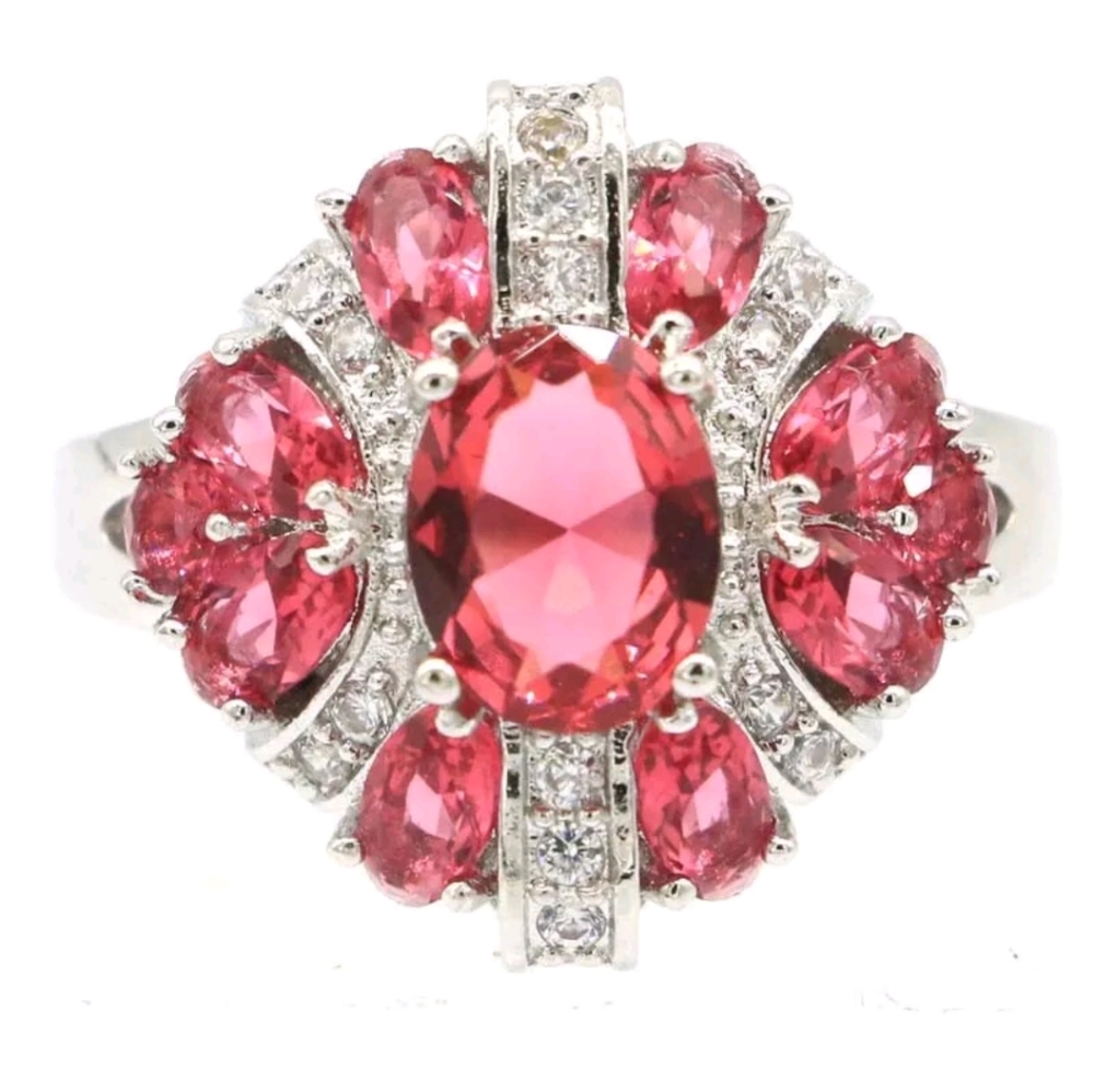 New raspberry rhodolite garnet cz sterling silver ring